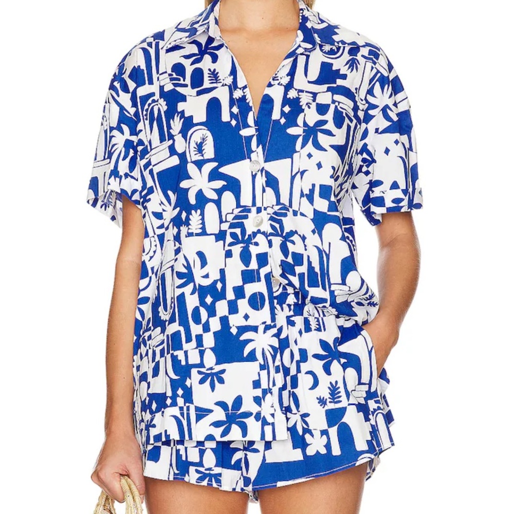 Show Me Your Mumu Parker Button Down in Santorini Escape Print